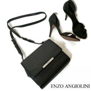 Enzo Angiolini Black Leather Handbag classic casual classy desingner pretty date